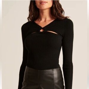 Abercrombie Black O-Ring Cutout Sweater Bodysuit - Small